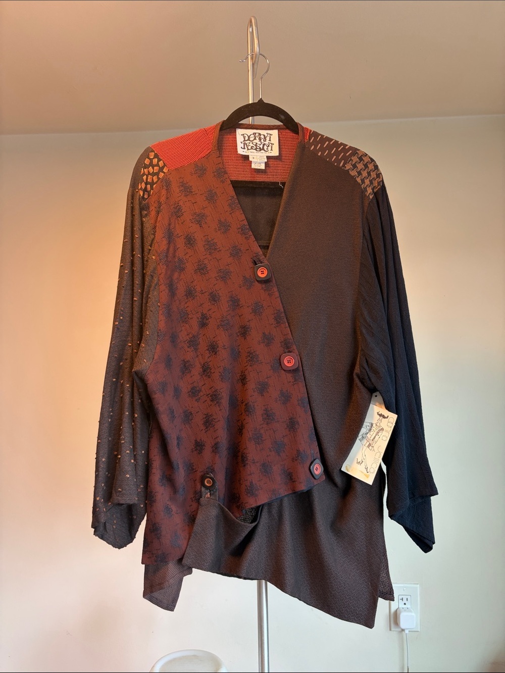 Vintage Donna Jessica Patchwork Art to Wear Cardigan Jacket – asymmetrical Top